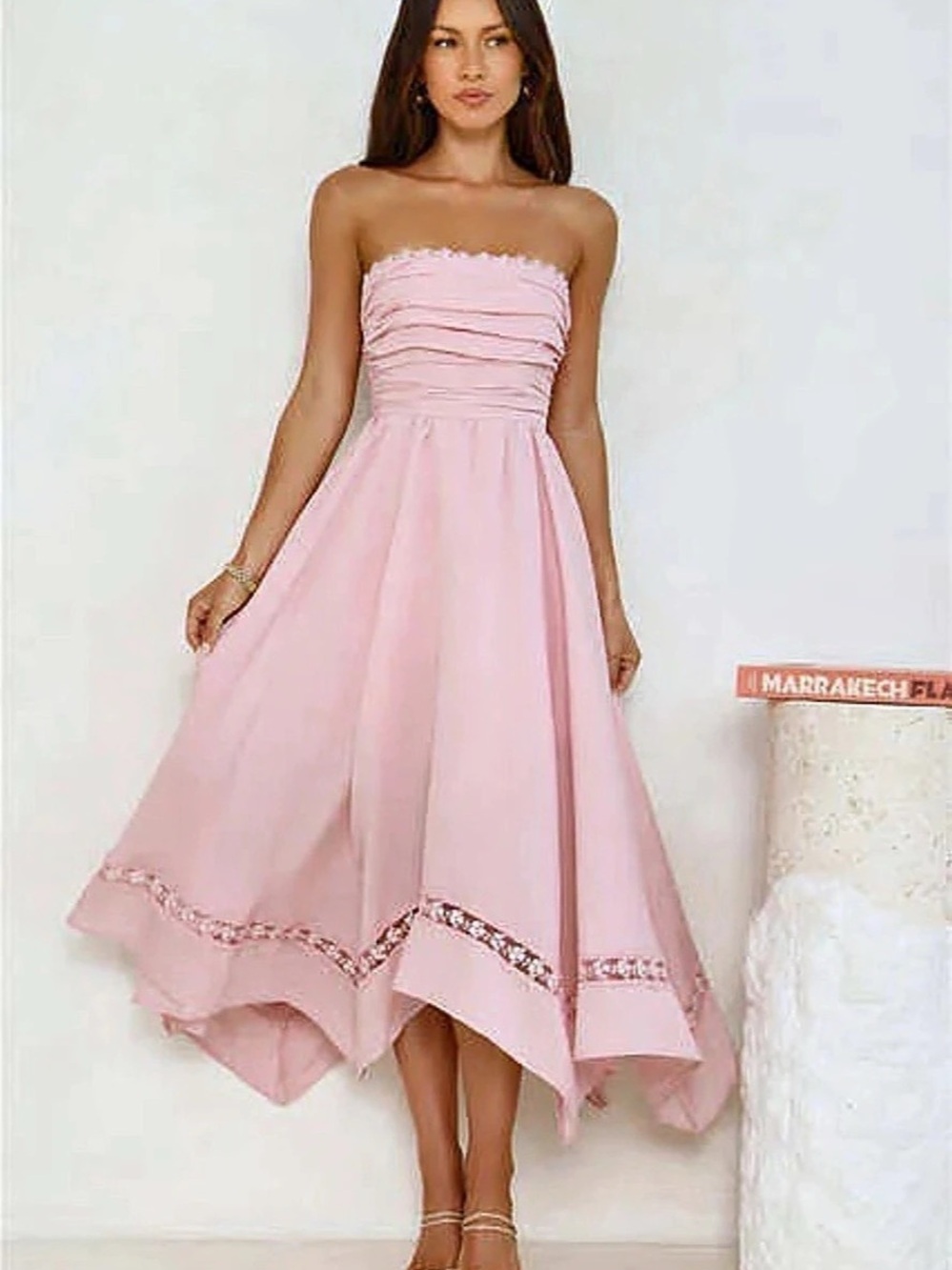 Hello Molly Clarissa Strapless Midi Dress Pink Midi Dress